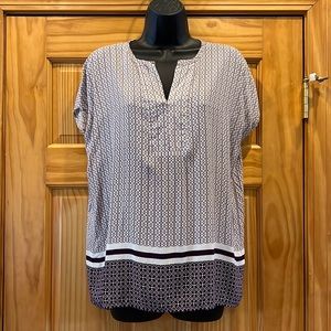 Cynthia Rowley Oversized Boxy Light and Airy Ivory, Purple & Poppy Orange Blouse